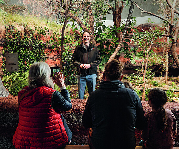 Severin Dressen, Direktor des Zoos Zürich, lässt sich von Jonathan Labusch im leeren Koalagehege fotografieren, als ob er ein Zootier wäre. Bild: Jonathan Labusch/Tages-Anzeiger